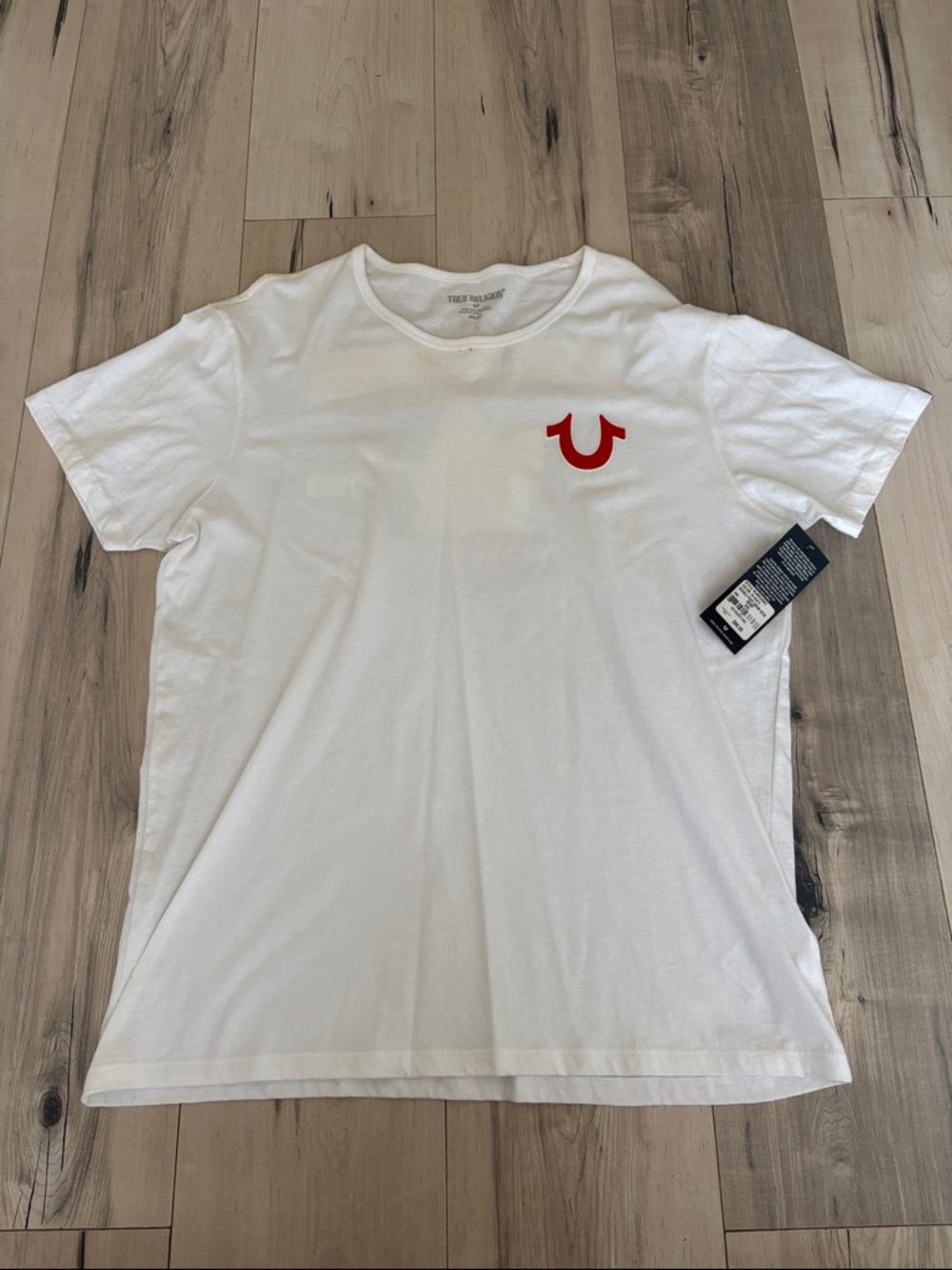 True Religion White Short Sleeve Tee with Red Horseshoe Logo